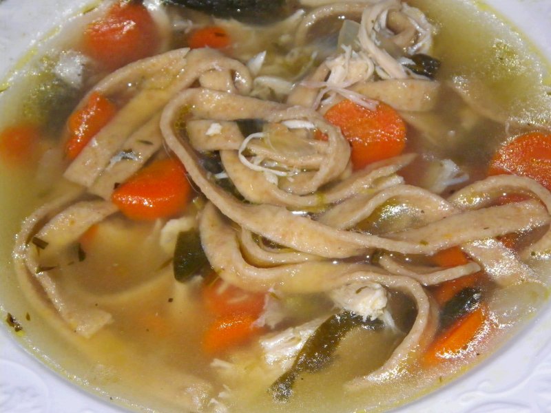 Homemade Chicken Noodle Soup with Spinach